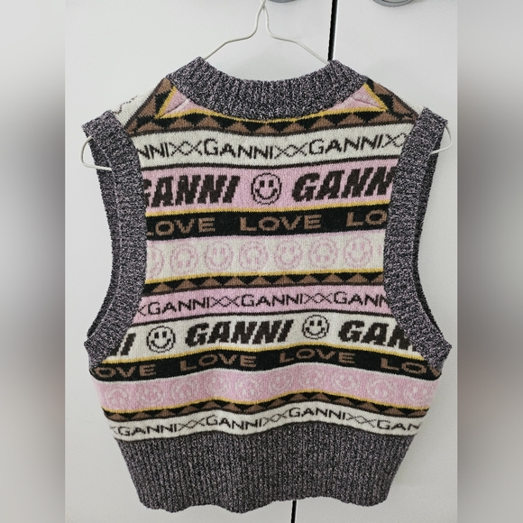 Ganni 23SS Multicolor Graphic Wool Knit Vest Size S - Picture 8 of 10